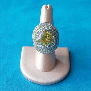 Y2K Silver Tone Peridot Crystal Cocktail Ring — Size 7
